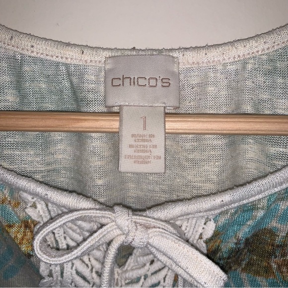 CHICOs Boho Blouse Women Medium 8 Embroidered Top Winter Neutral Natural Fall - Picture 9 of 14